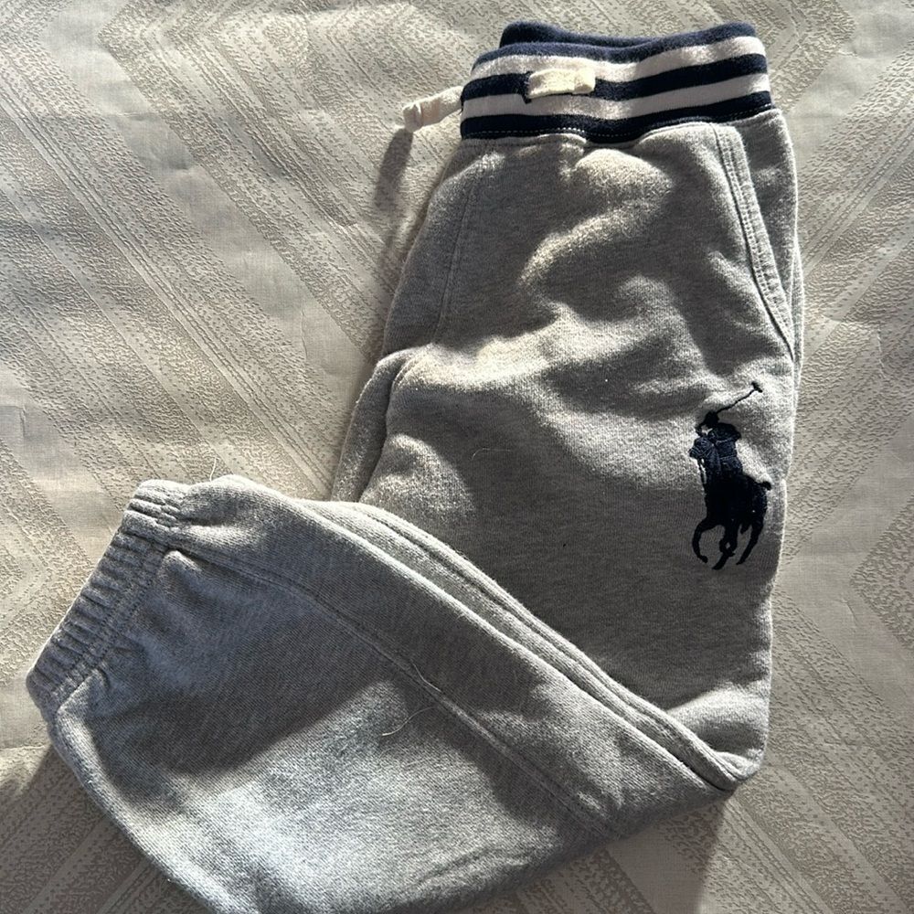 POLO by Ralph Lauren Boys Grey with Navy Trim Joggers - Size 5